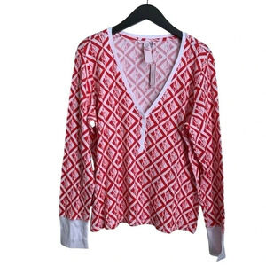 NWT Victoria Secret Pajama Top Size XL Red White Waffle Thermal